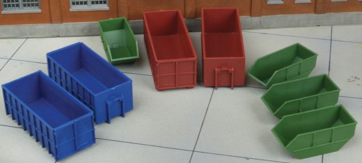 MTS LLC HO Scale Dumpsters Full Of Trash - Set Of 2, Pre-Painted, 1/87 Scale, Made In USA